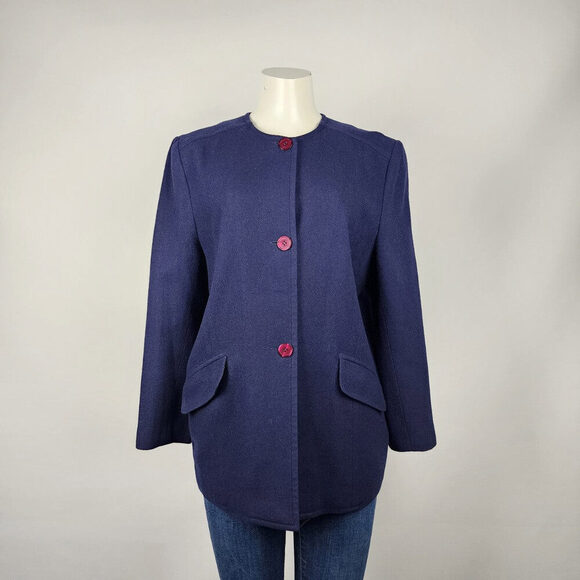 Vintage Mary Francis Navy Wool Button Up Jacket Blazer Size 6 - Picture 1 of 11